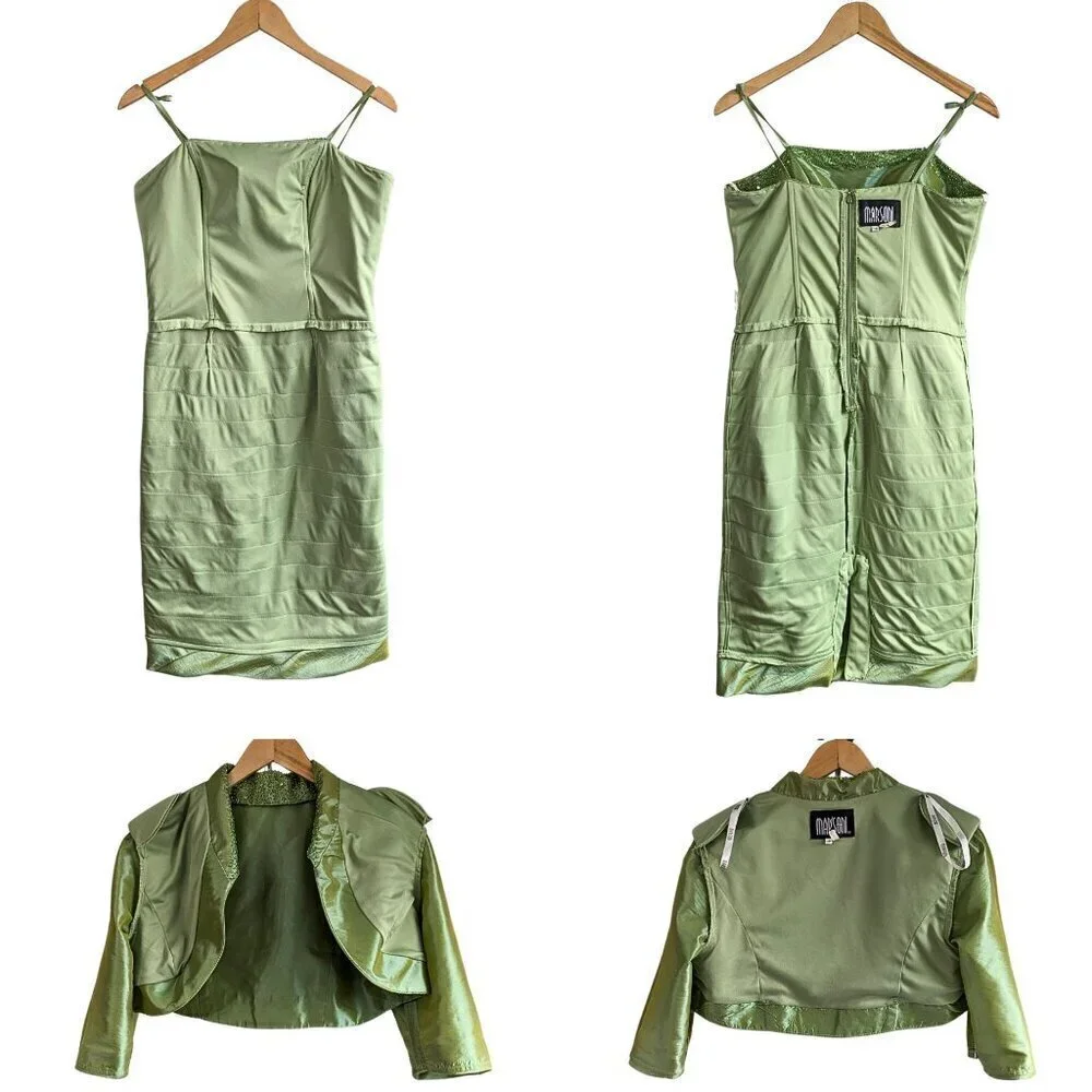 Vtg Y2K MARSONI Avocado Party Dress Jacket Set - The Nanny/Romy & Michele Sz 10